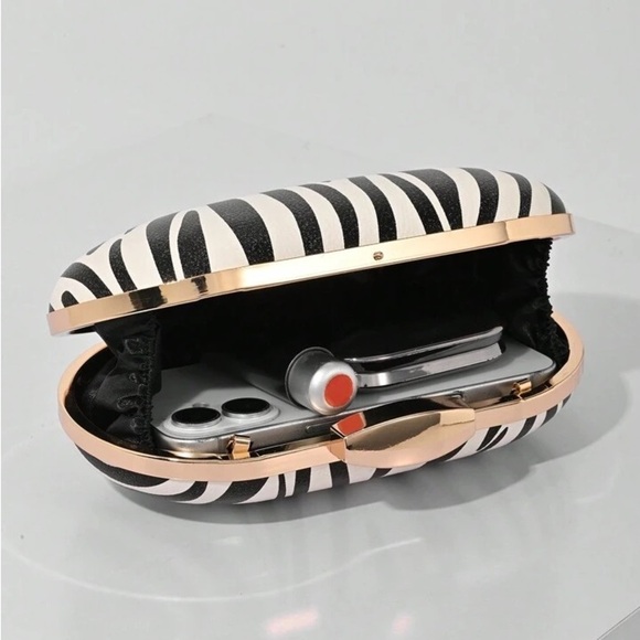 Black and White Zebra Pattern Clutch with Gold Clasp - Picture 6 of 8